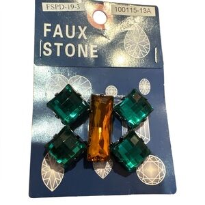 Emerald Green and Amber Faux Stone Pendant for Necklace Large Size NWT Gift Idea